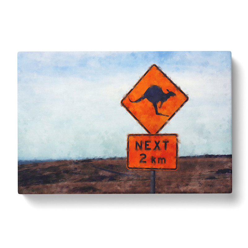 Kangaroo Sign - Wrapped Canvas Painting, 50cm H x 76cm W x 3cm D