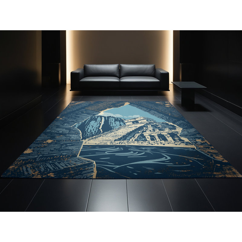 Tapis gris à motif de blocs rustiques lavables à la machine Paitlyn, 4x6