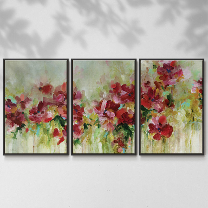" Playful Garden " 3 - Pieces, Black, 24" H x 48" W x 2" D