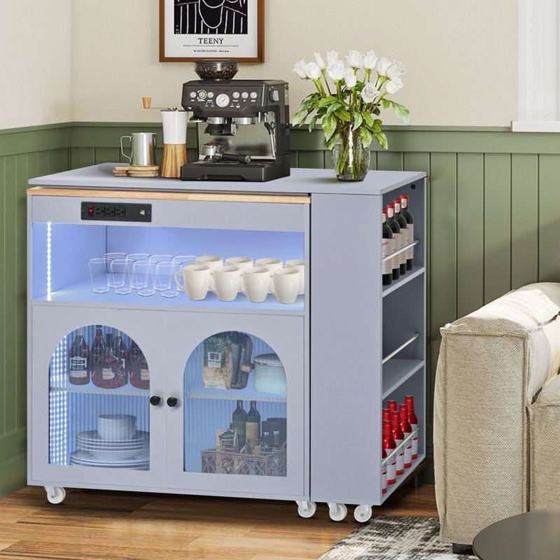 Solid Wood Top Kitchen Island, Gray