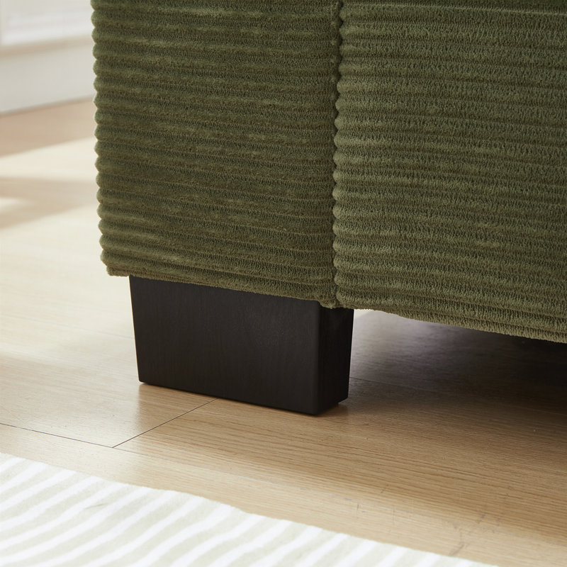 Base en velours côtelé avec port USB, porte-gobelets, poche latérale, siège profond, 3 places, Vert
