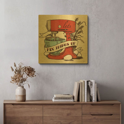 'Retro Bakery Blue 2' By Mary Urban Gold Metal Wall Art, 24" x 24"
