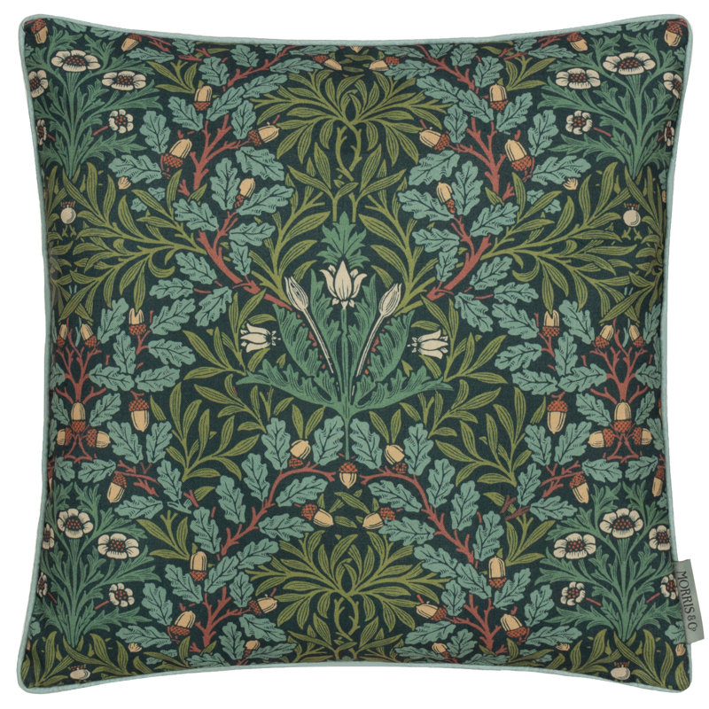 Multi Acorn Indoor / Outdoor Floral Square Throw Cushion, Dark Green