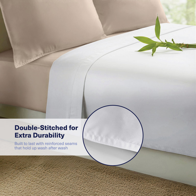100% Organic Viscose From Bamboo Flat Sheet Only, 300 Thread Count, Extra Wide, Cooling & Breathable, Double Stitching, Bedding Sheet - Gift-Ready Packaging (White)