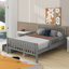 Lit plateforme double en bois avec garde-corps et 2 tiroirs-545936619