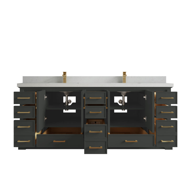 Meuble-lavabo double avec plateau Charlotte 84, Quartz de Carrare