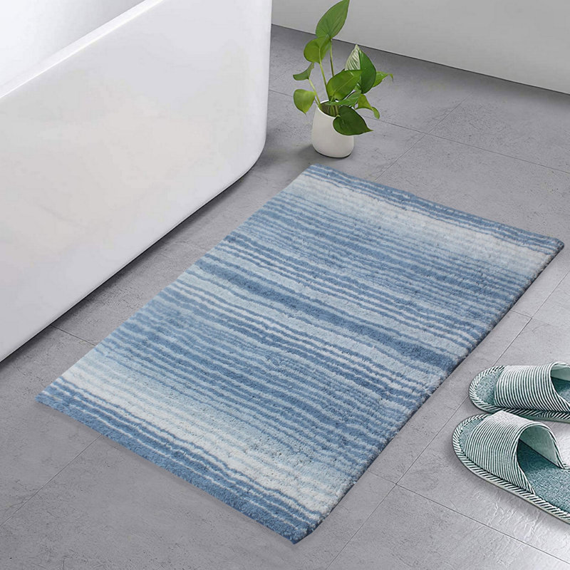 Tapis pour salle de bain 100% coton avec envers en latex, Bleu, Simple - L 24 po x l 40 po