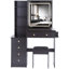 Ensemble de meuble-lavabo de 37 po avec commode de chevet gauche de taille moyenne + commode tabouret avec coussins, 2 prises CA + 2 USB, support pour sèche-cheveux, grand miroir coulissant à commande tactile, interrupteur 3 couleurs