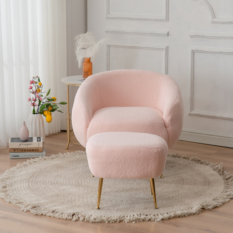 Fauteuil demi-tonneau avec repose-pieds Guerro, Fausse fourrure rose