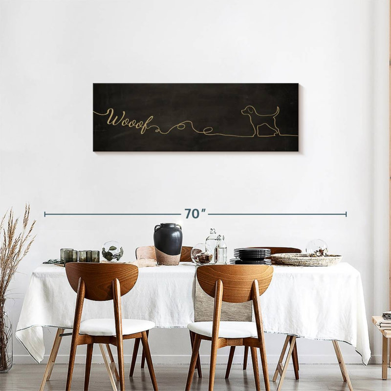 Dog Wouf, typographie sur toile, H 17 po x l 51 po x P 1,25 po