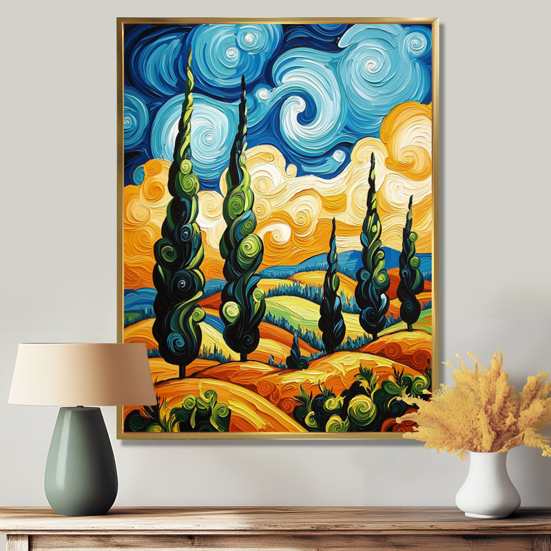 «Autumn Wood Forest» par Vincent II, impression d'art mural Van Gogh, 32" H x 24" W, Floater Framed Print, Gold
