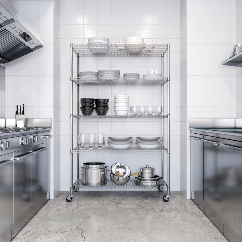 Durable 5-Tier NSF-Certified Steel Shelving with Wheels, Steel, 76" H x 48" W x 24" D