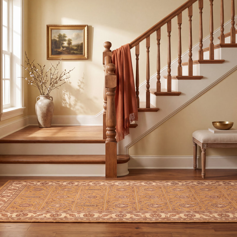 Tapis Delta2 traditionnel persan audacieux orange, vert et crème, lavable en machine, antidérapant, à poils courts, pour intérieur et extérieur, adapté aux animaux domestiques, idéal pour le salon, la chambre, la salle à manger, l'entrée, le corridor ou le bureau.