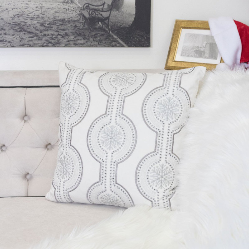 Burnt Orange Damask Embroidered Throw Pillow – Boho Geometric Cushion, White