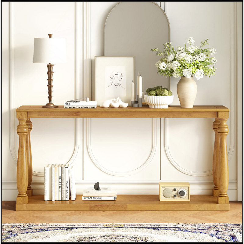 Vintage Wood Grain Console Table - Space-Saving Design With Lower Shelf And Four Solid Wood Tapered Legs, Modern Narrow Entryway Table For Entry, Hallway, Living Room, Or Bedroom