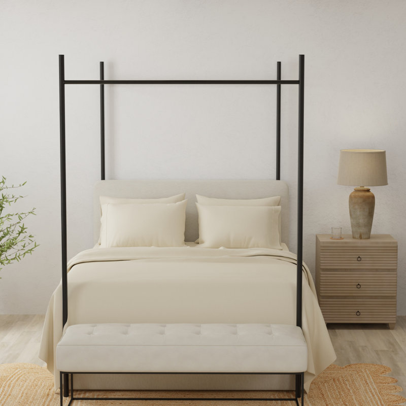 Ensemble de draps en microfibre hypoallergénique Omne Sleep, Crème, Ensemble de draps pour lit double avec 2 taies d'o