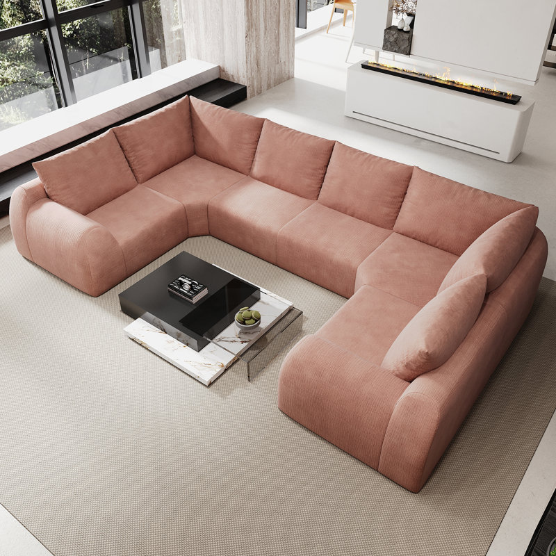 Canapé-lit modulaire en forme de U, comprimé sous vide, aucun assemblage requis, Pink Fabric, Pink