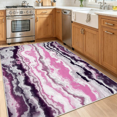 White Machine Washable,Stone Marble African Eye Jewel Indoor Area Rug