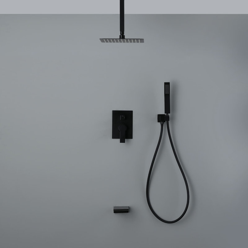 Système de douche moderne complet avec valve brute, Noir mat