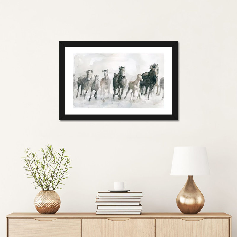 «Run Wild» par Carol Robinson - reproduction, H 16 po x l 24 po x P 1 po, Papier encadré noir, Blanc