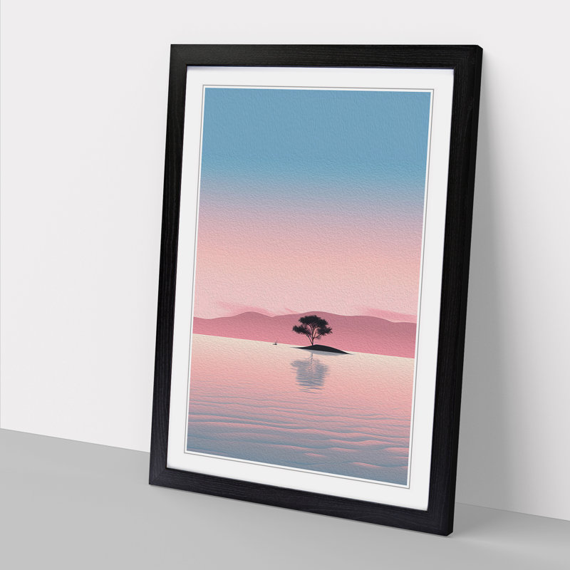 Lake Minimalism - Single Picture Frame Print on Wood, 34cm H x 25cm W x 2cm D, Black Framed