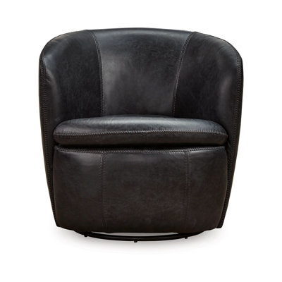 Fauteuil d'appoint pivotant Niko, conception en baril rond, cuir fleur