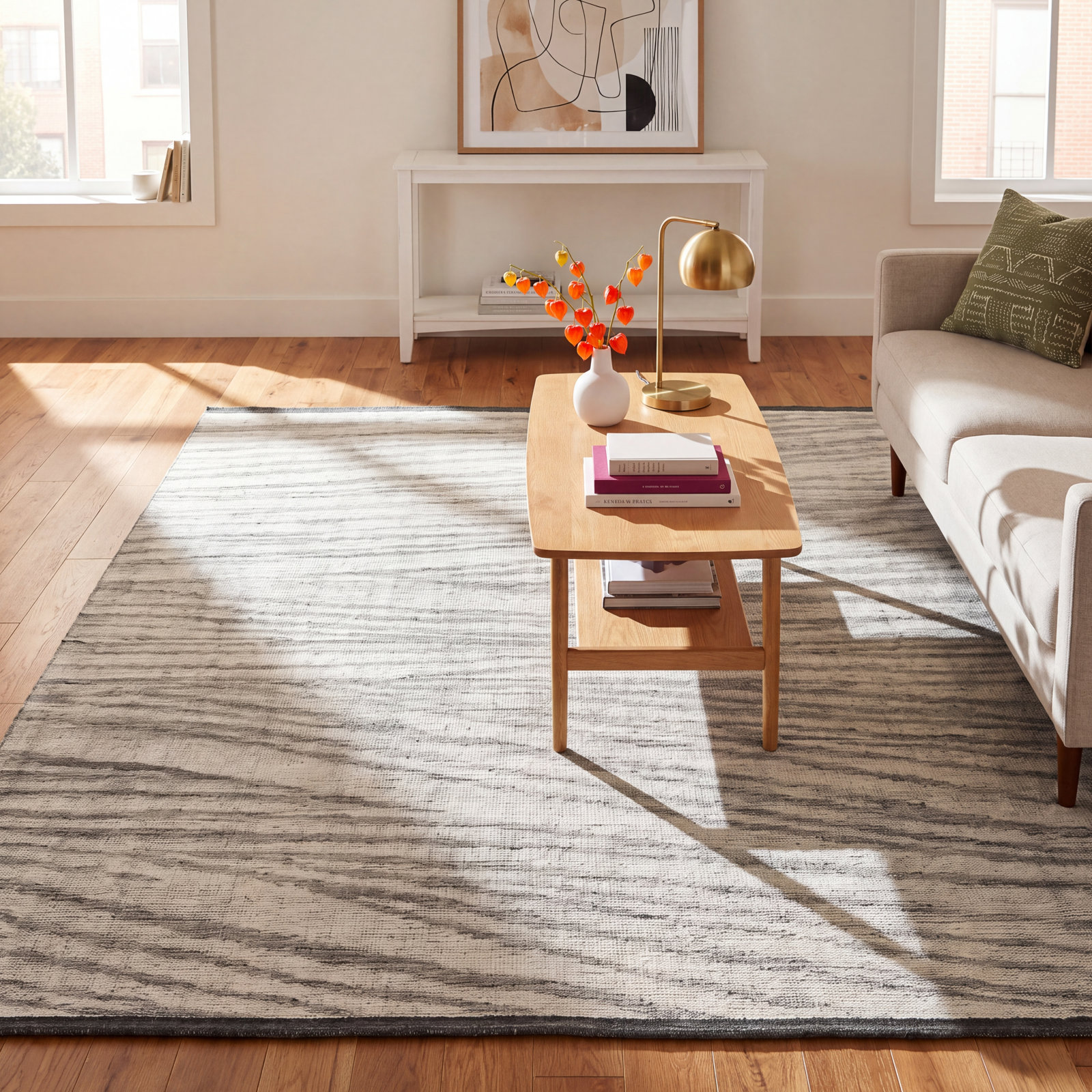 Westergard Ivory Gray Hand-Knotted Wool Rug, Rectangle 10' x 14'