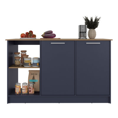 Juniper Kitchen Island With Large Top Surface, Double Door Cabinet, And Open Shelves