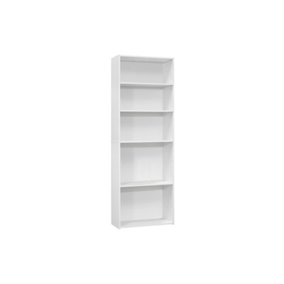 Jessieca Zora 72 Inch Bookcase Etagere, 5 Display Shelves, Modern White Laminate