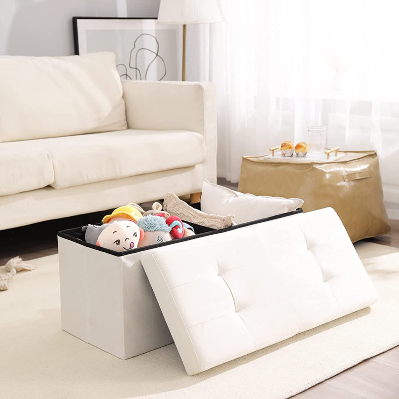 Elbertha Upholstered Ottoman, Cream 100% Polyester