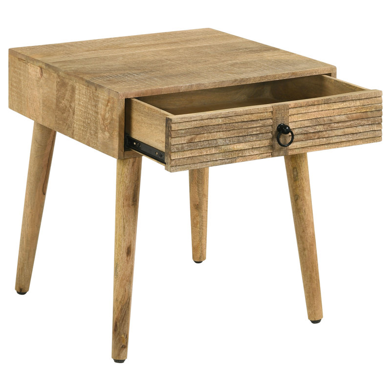Hubele Premium Craftsmanship - Sharleen 1-Drawer Square Mango Wood Side End Table Natural