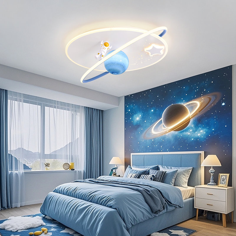 Flush Mount Lighting LED Modern Design Astronaut Ceiling Light Dimmable With Remote Control, Blue, Star