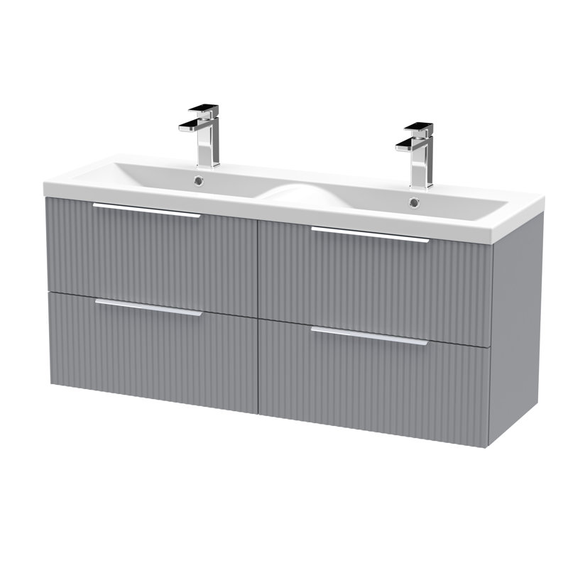 Fluted 383mm Double Bathroom Vanity with Drop In Vitreous China Basin, Grey
