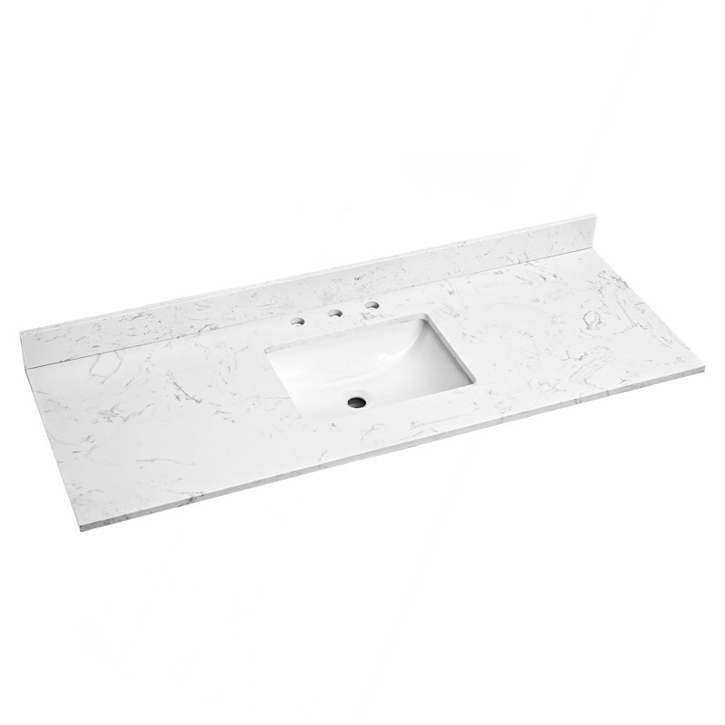 60"x 22" bathroom stone vanity top engineered color with undermount ceramic sink and 3 faucet hole with backsplash