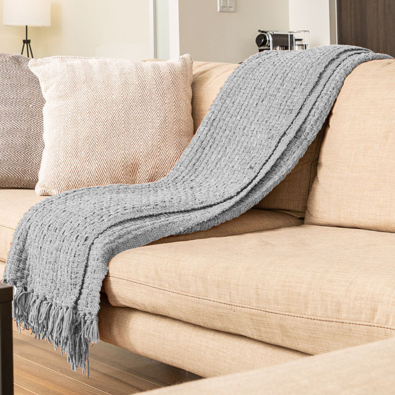 Jeté en chenille façon vannerie, Gris