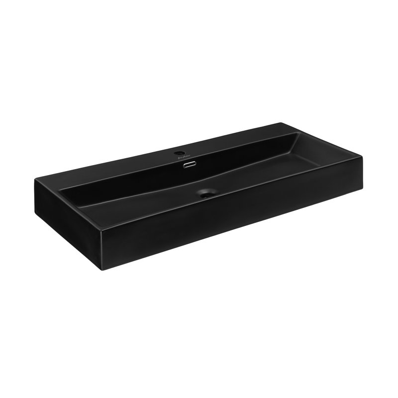Claire 40" Rectangle Wall-Mount Bathroom Sink, Matte Black, Matte Black