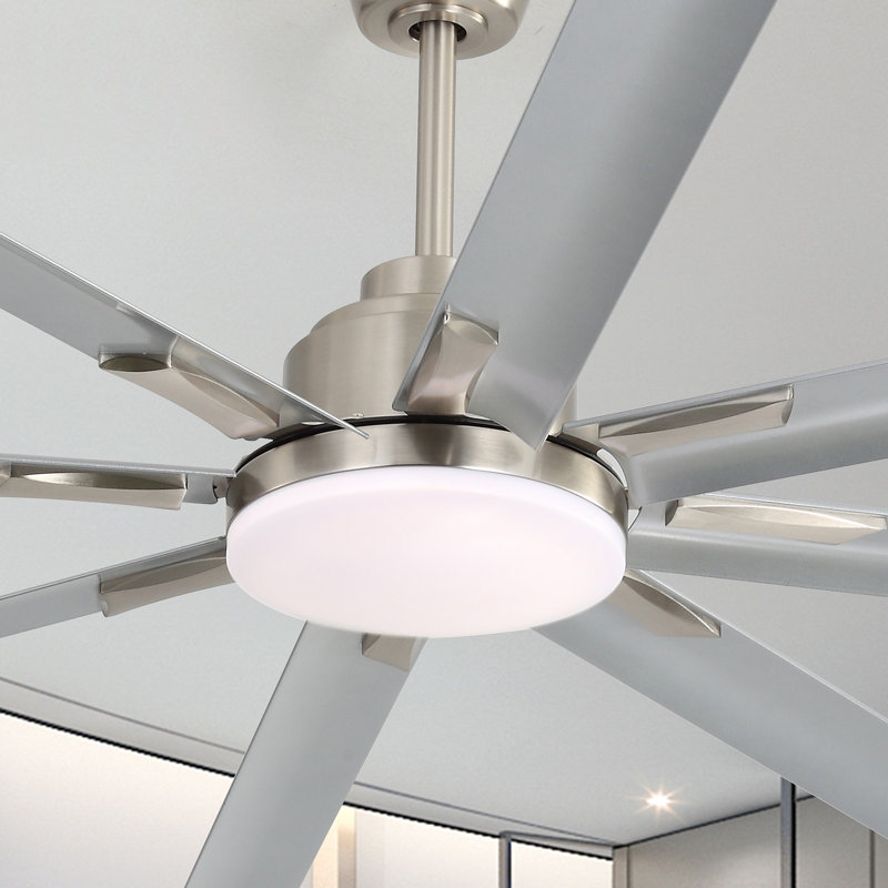Ventilateur de plafond à courant continu avec lumière à intensité variable et pales en aluminium argentées à 8 pales
