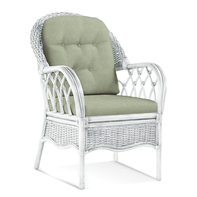 Chaise avec accoudoirs rembourrée Everglade, Blanc givré, Tissu vert performance 0851-54
