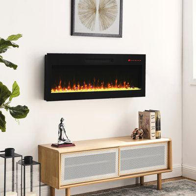 42 Inch Electric Fireplace, Remote Control, 11 Temperature Settings, 5 Settings Of Brightness Ultra Thin 1400W Heater, Brightness, Table Top Option