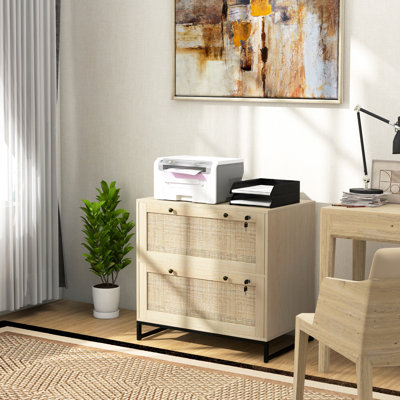 Locking File Organizer - Accented Box Adjustable Hanging Bar For Letter, A4, Legal Papers Natural Beauty Office Storage Cabinet With Lock 2 Drawer Vertical Surface, For Multiple Paper Sizes Color