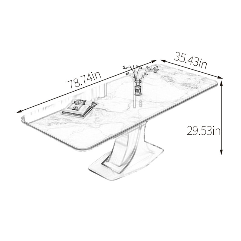 Table de salle à manger blanche en pierre frittée, H 29,53 po x L 78,74 po x l 35,43 po