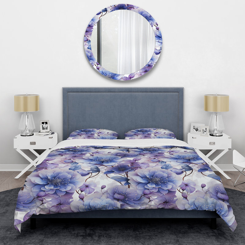 Wonderland White And Purple Flowers I Floral Duvet Cover, Twin Duvet Cover + 1 Standard Sham