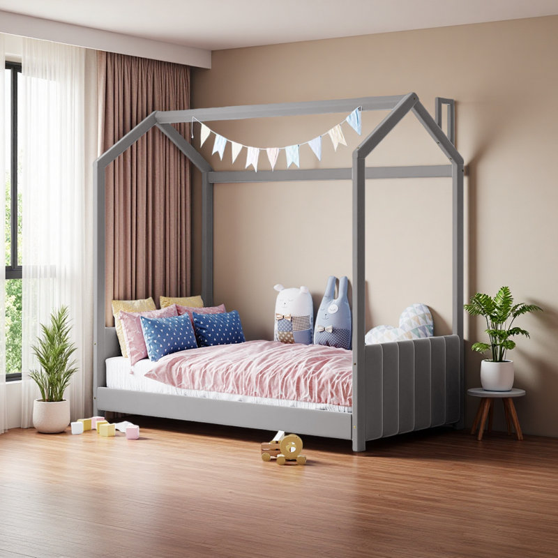 Twin Size Velvet House Bed Wood Bed