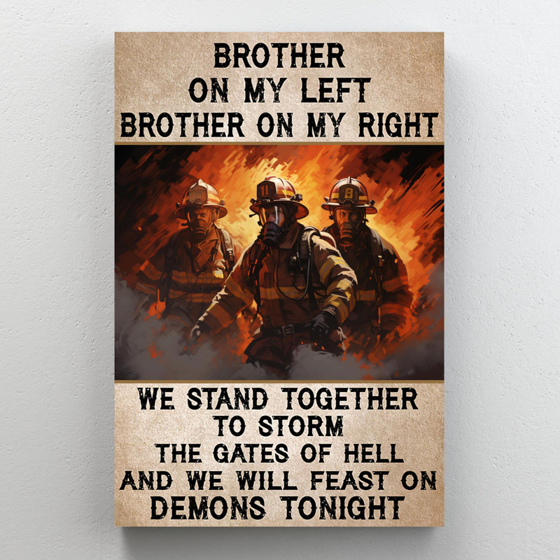 «Firefighter We Stand Together», impression sur toile rectangulaire 1 pièce, H 36 po x l 24 po x P 1,25 po