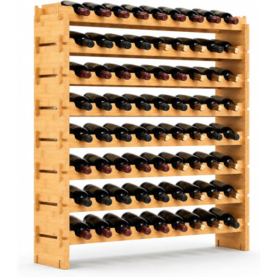 Bamboo Wine Bottle Rack, Stackable Freestanding Storage Shelf, Sturdy Wobble-Free Design for Kitchen, Cellar & Bar