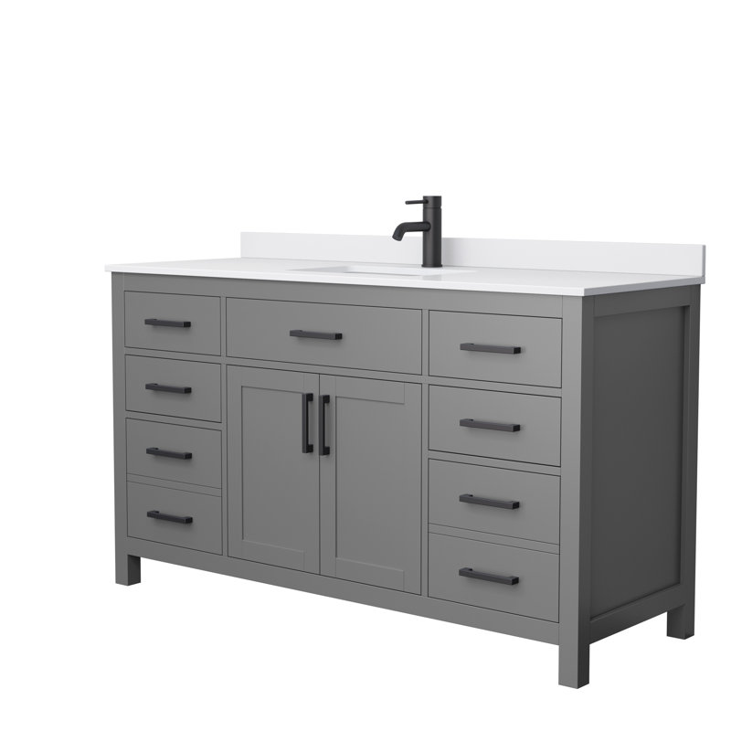 Beckett 60" Single Bathroom Vanity Set, Dark Gray, White Cultured Marble, Matte Black