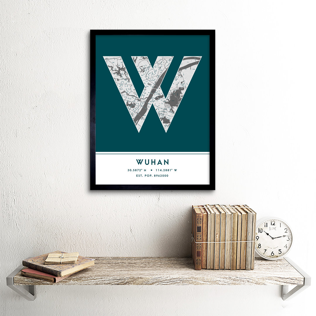 Wuhan City Map Wuhan Teal by Wee Blue Coo - Single Picture Frame Typography