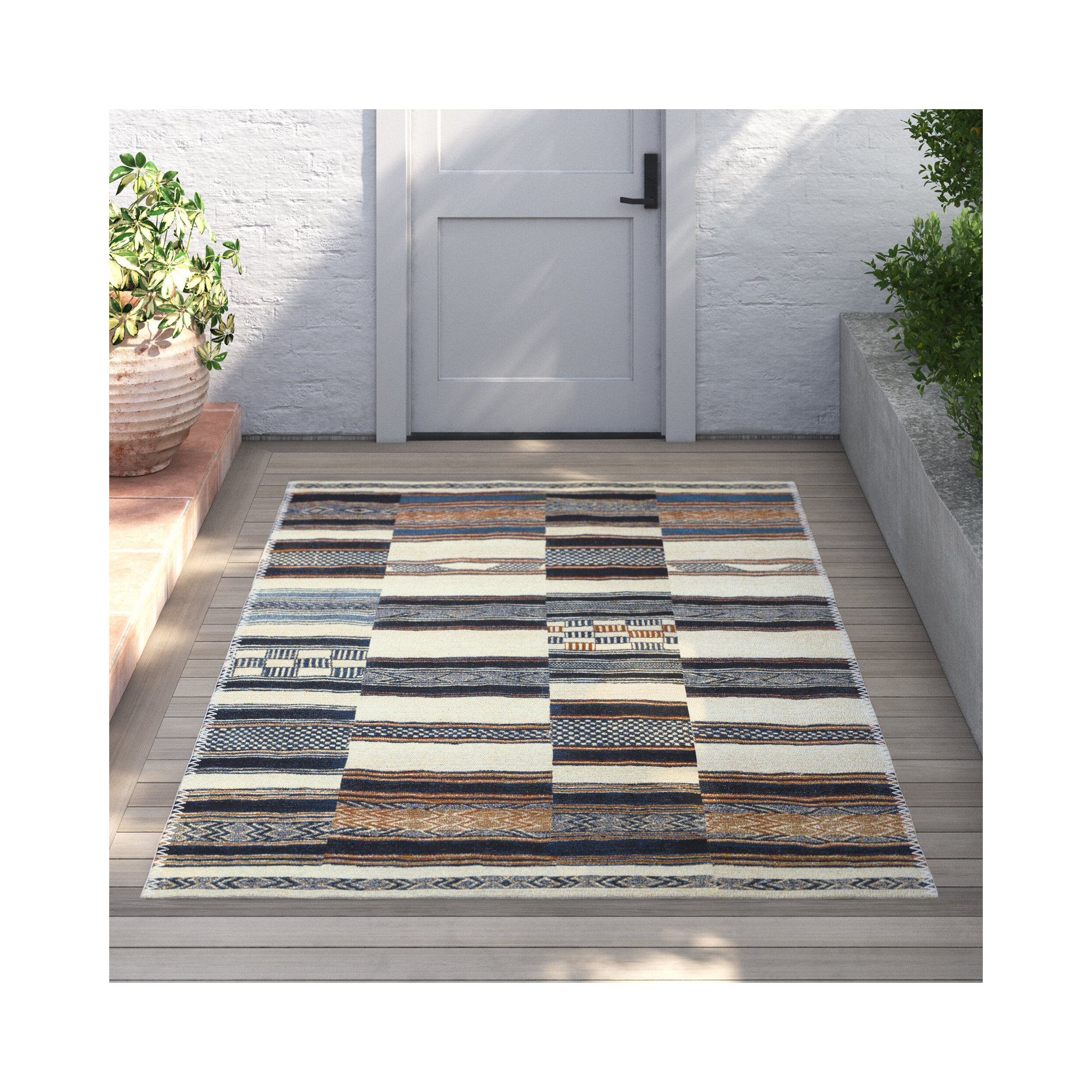 Oniel Geometric Machine Woven Area Rug , Rectangle 5'3" x 7'8"