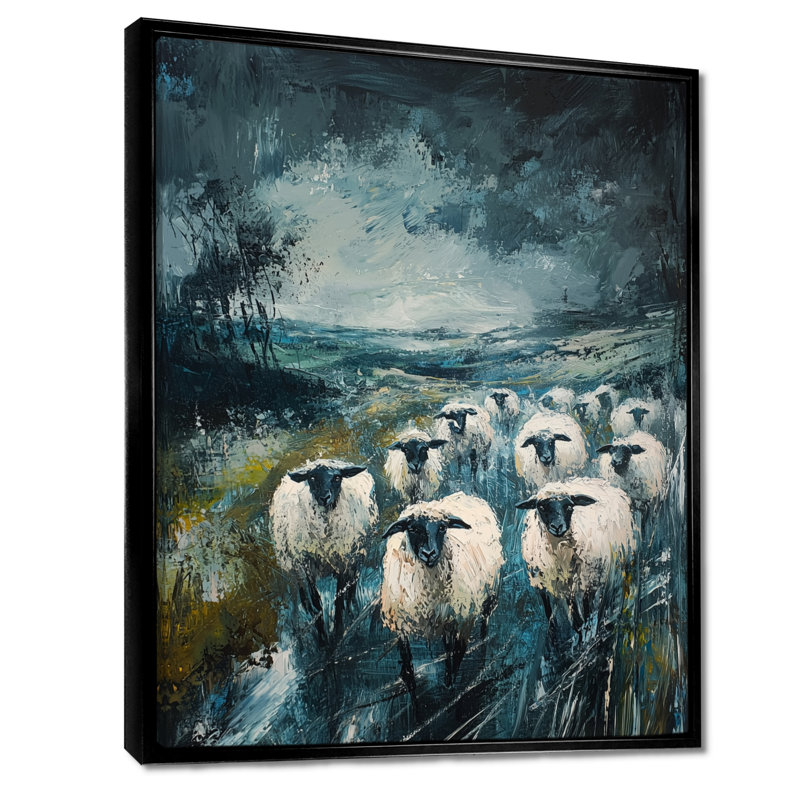 Décoration murale Dolansky Stormy Pasture Of Sheep IV - Sheep, Noir, Impression encadrée flottante, H 20 po x l 12 po