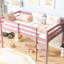 Lit mezzanine simple rose avec bois d'hévéa massif, 13 lattes renforcées, hauteur basse pour la stabilité et lit à lattes en bois avec plan de chambre à coucher-2027900822